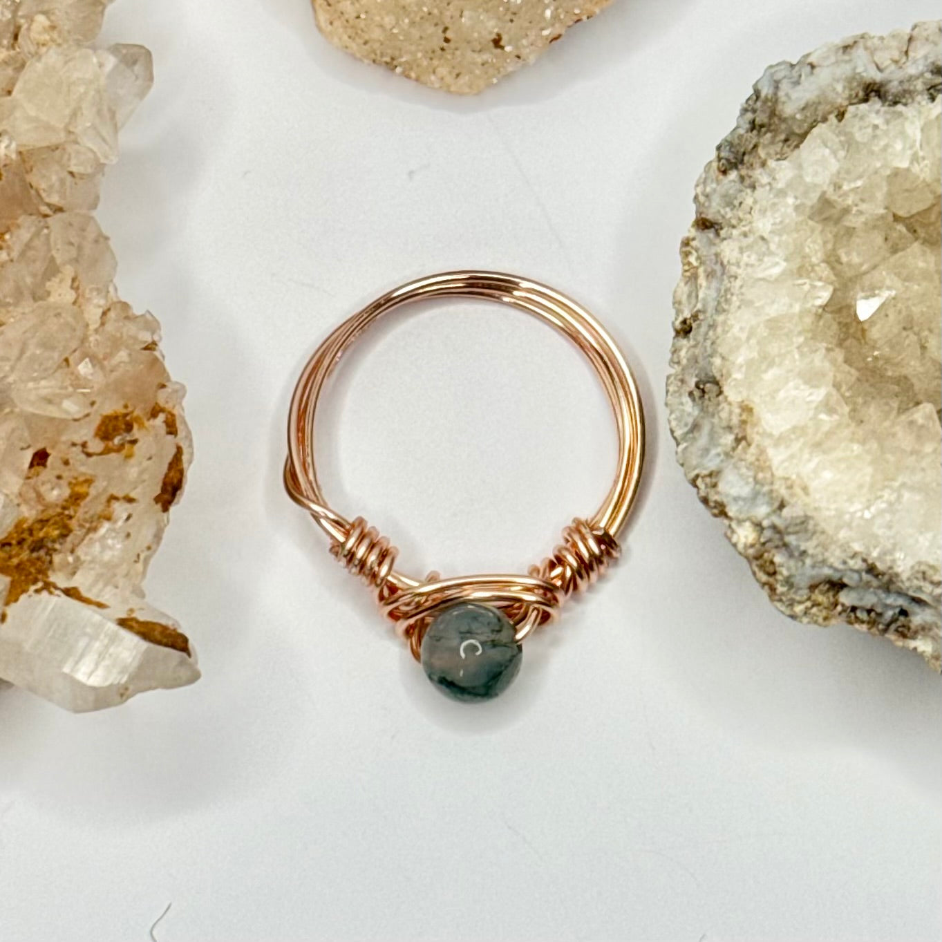 Rose Gold Moss Agate Ring