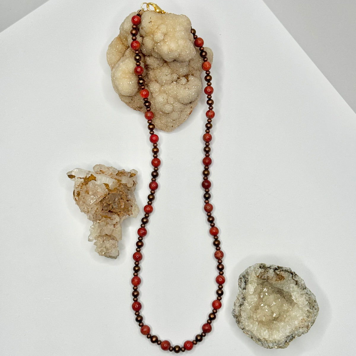 Red Coral and Copper Beaded Necklace