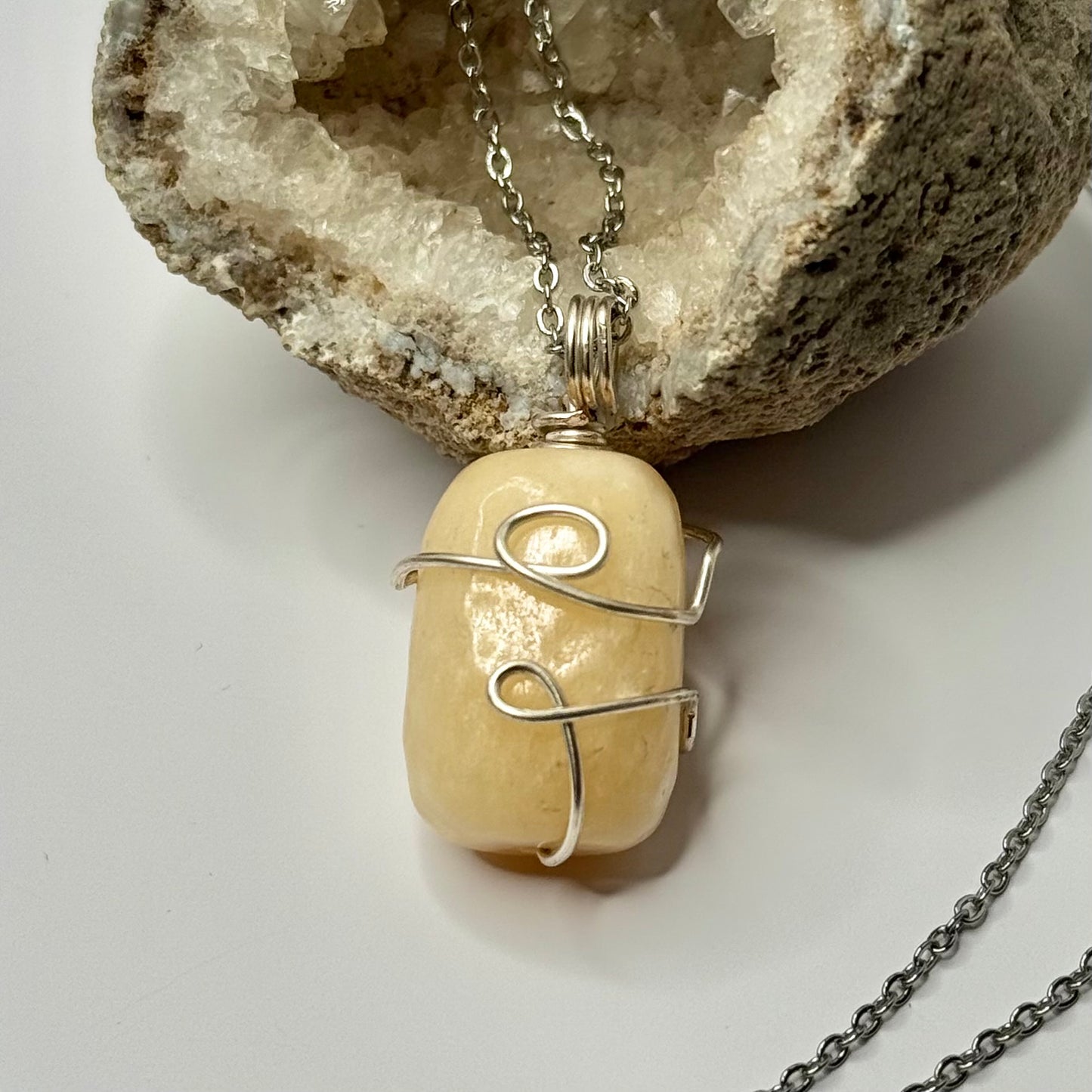 Silver Yellow Calcite Necklace
