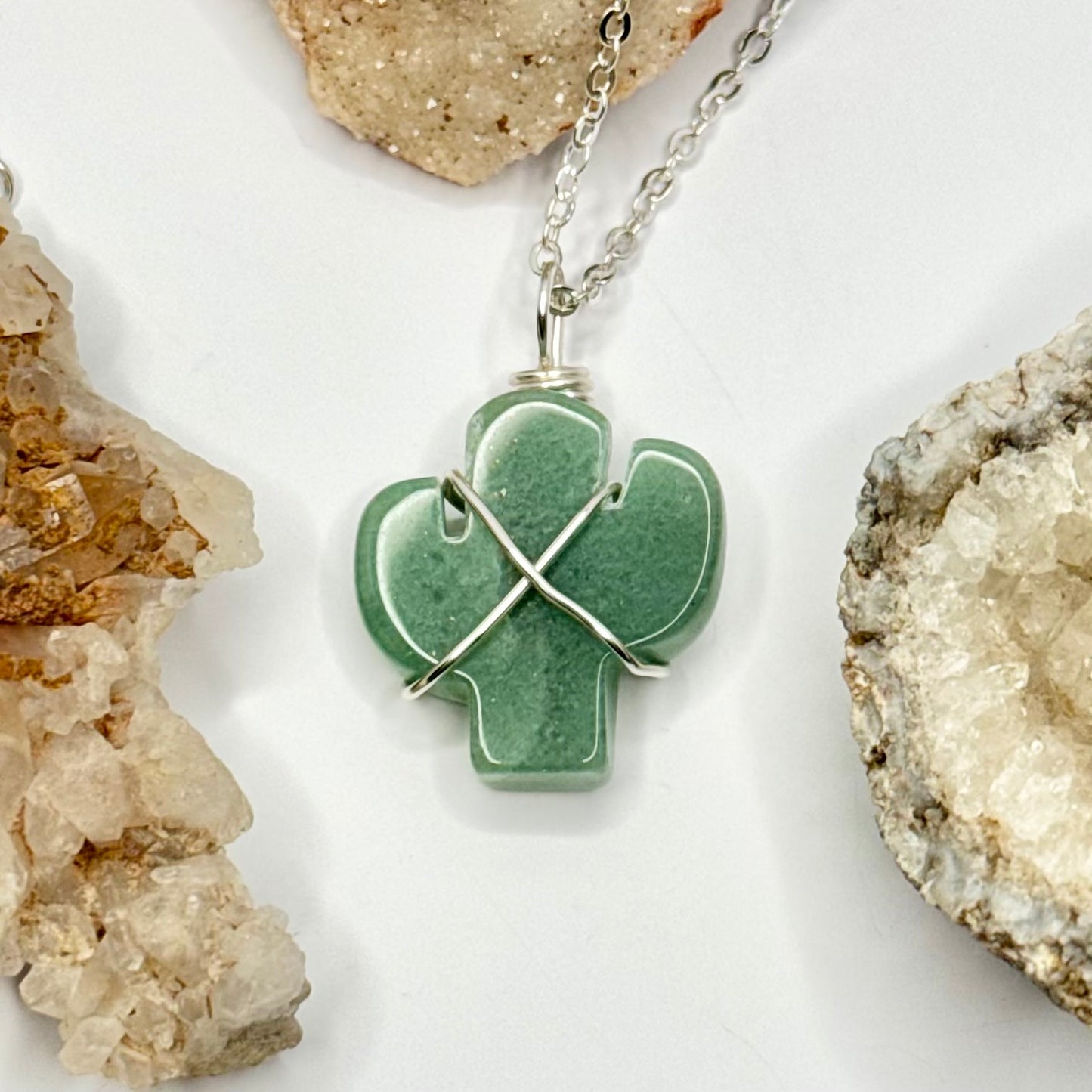 Silver Green Aventurine Cactus Necklace