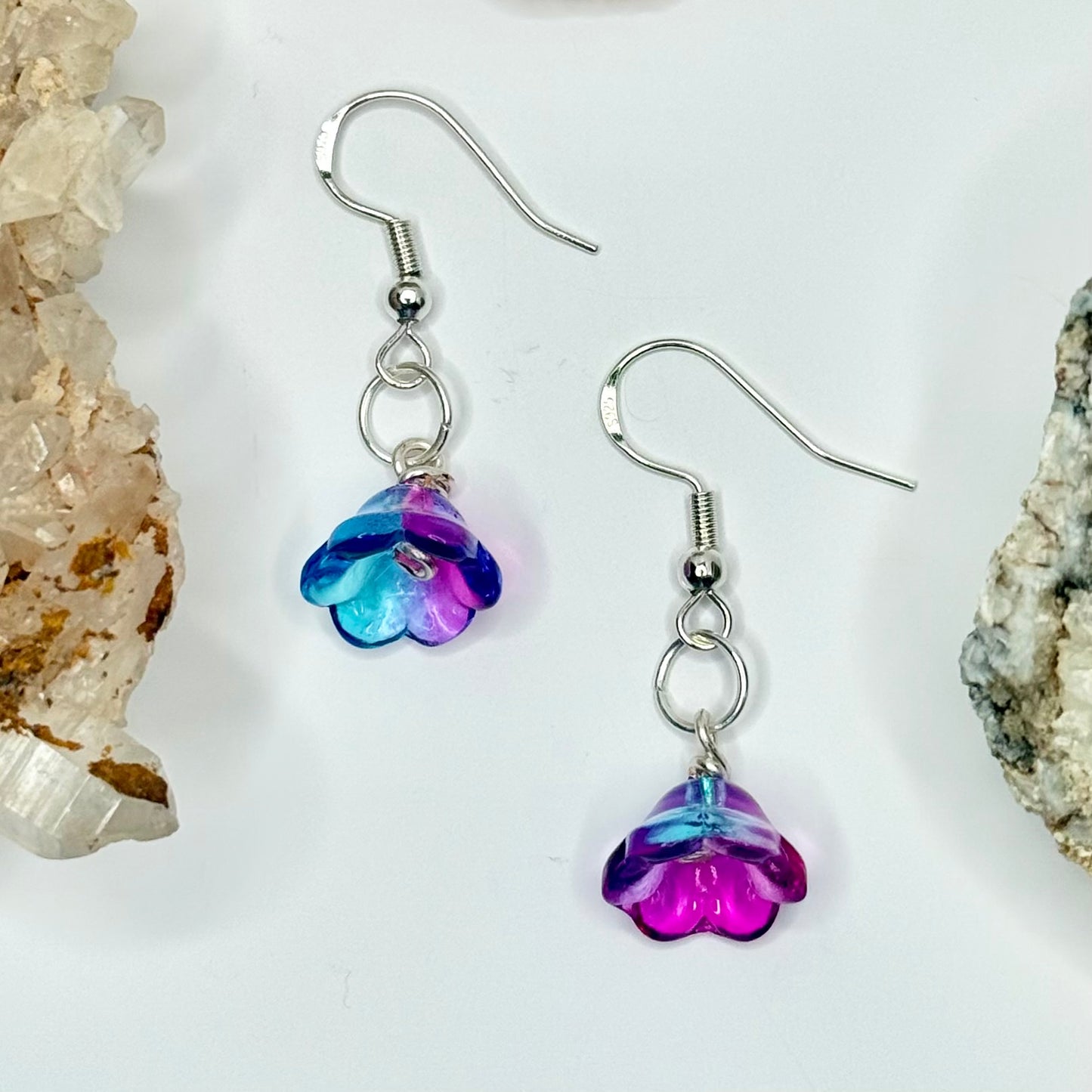 Sterling Silver Blue and Purple Flower Earrings