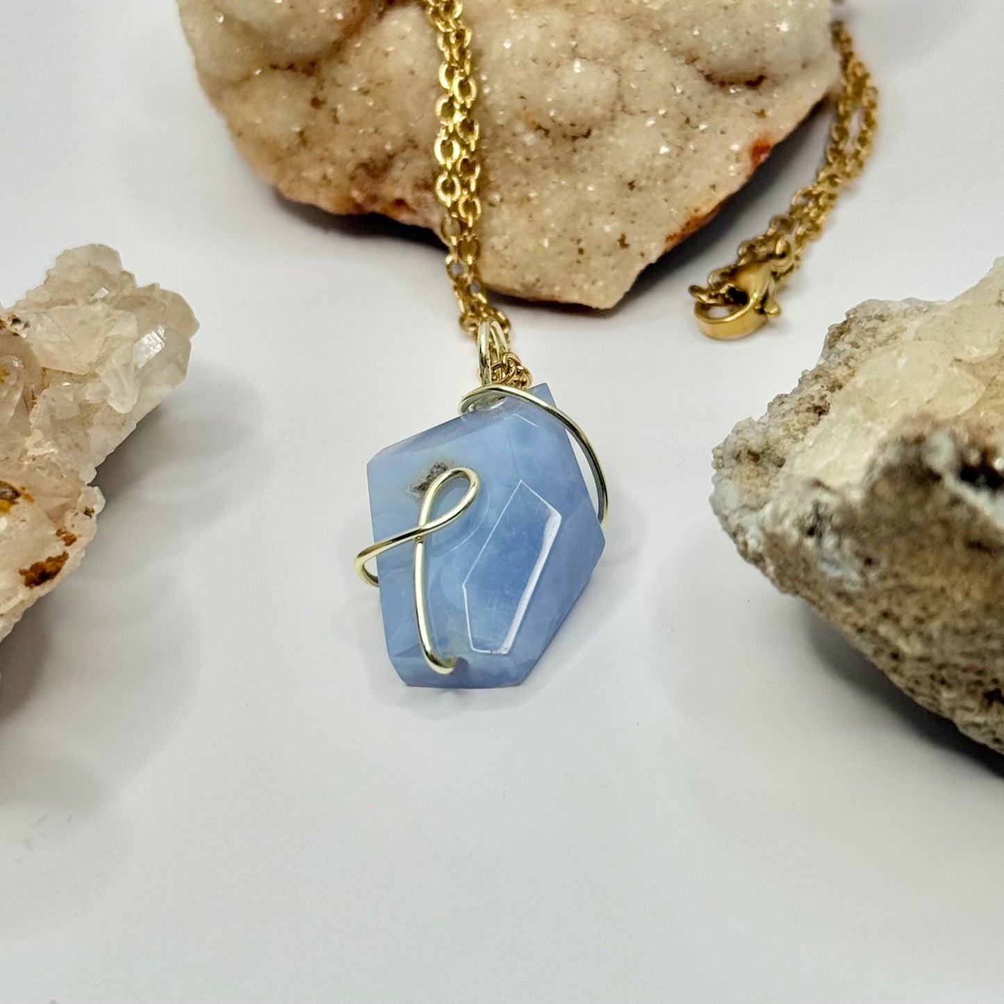 Gold Blue Lace Agate Necklace