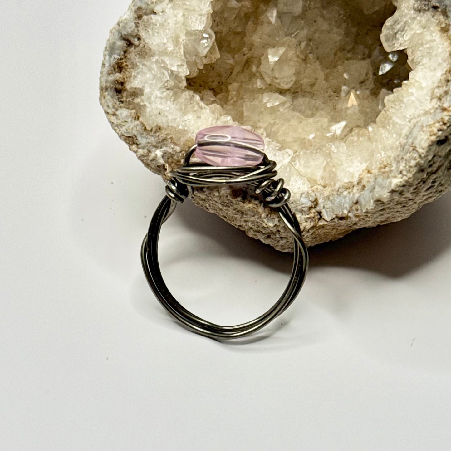 Charcoal Pink Beaded Ring