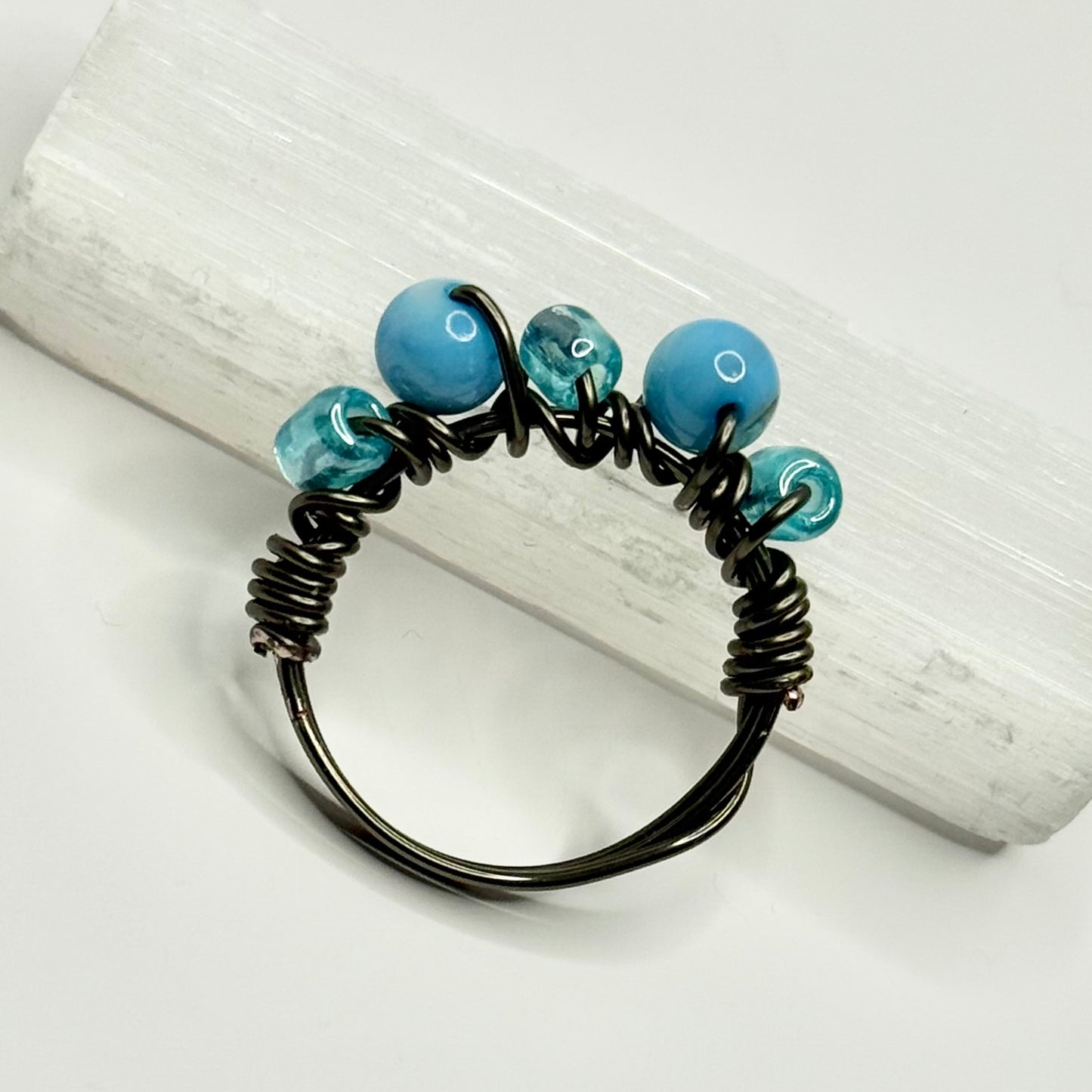 Charcoal Blue Lace Agate Ring