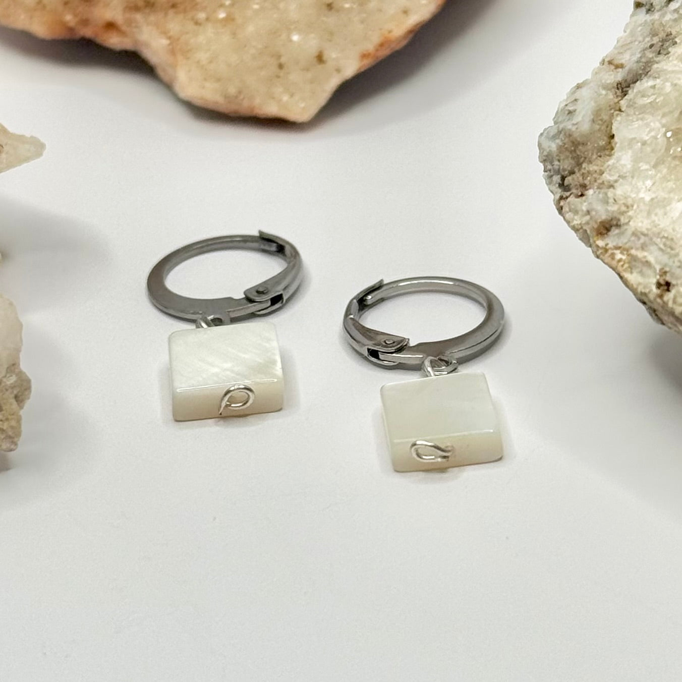 Silver White Shell Earrings