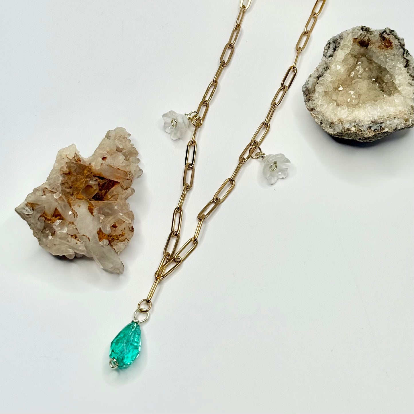 Gold Paperclip Flower and Resin Necklace