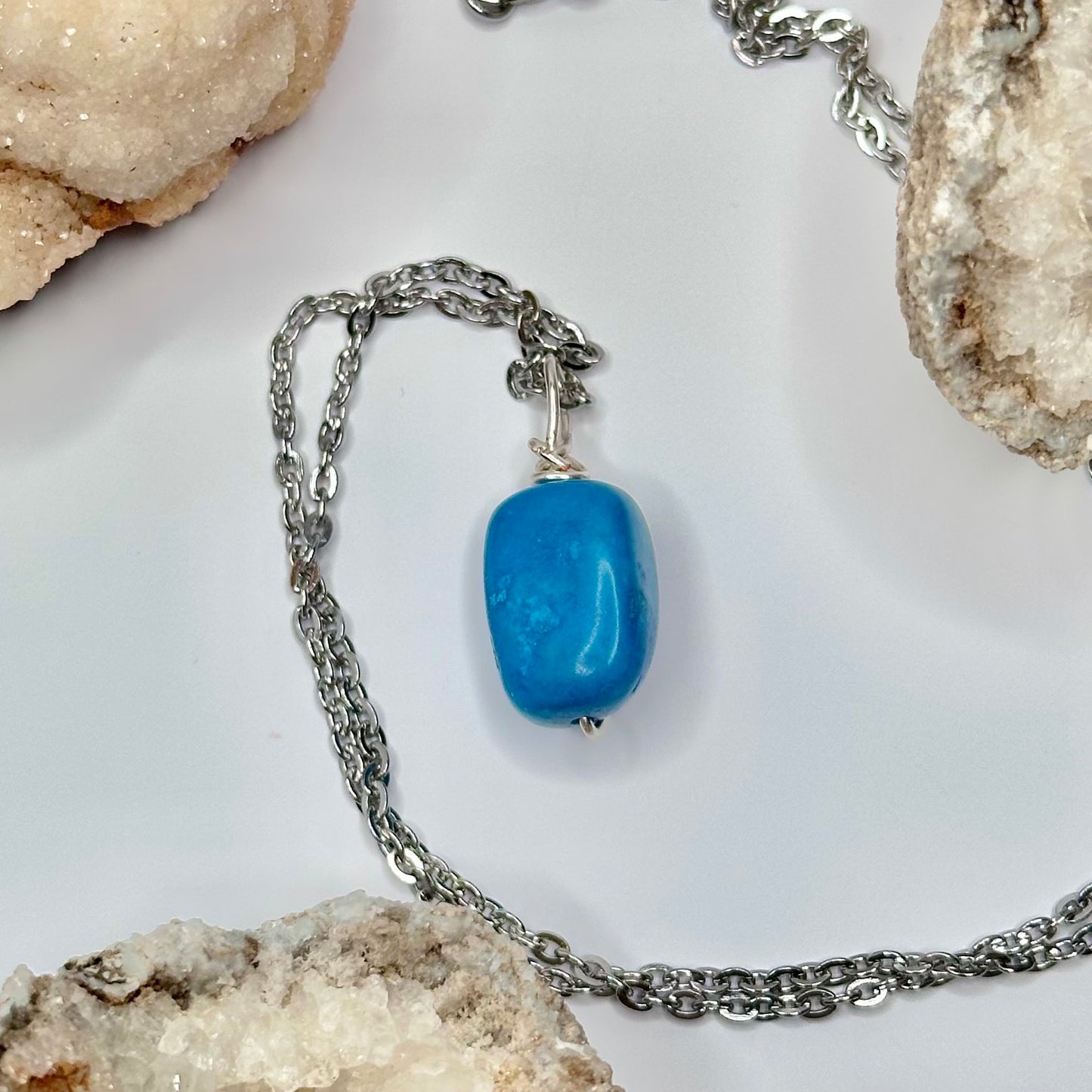 Silver Blue Dyed Howlite Necklace
