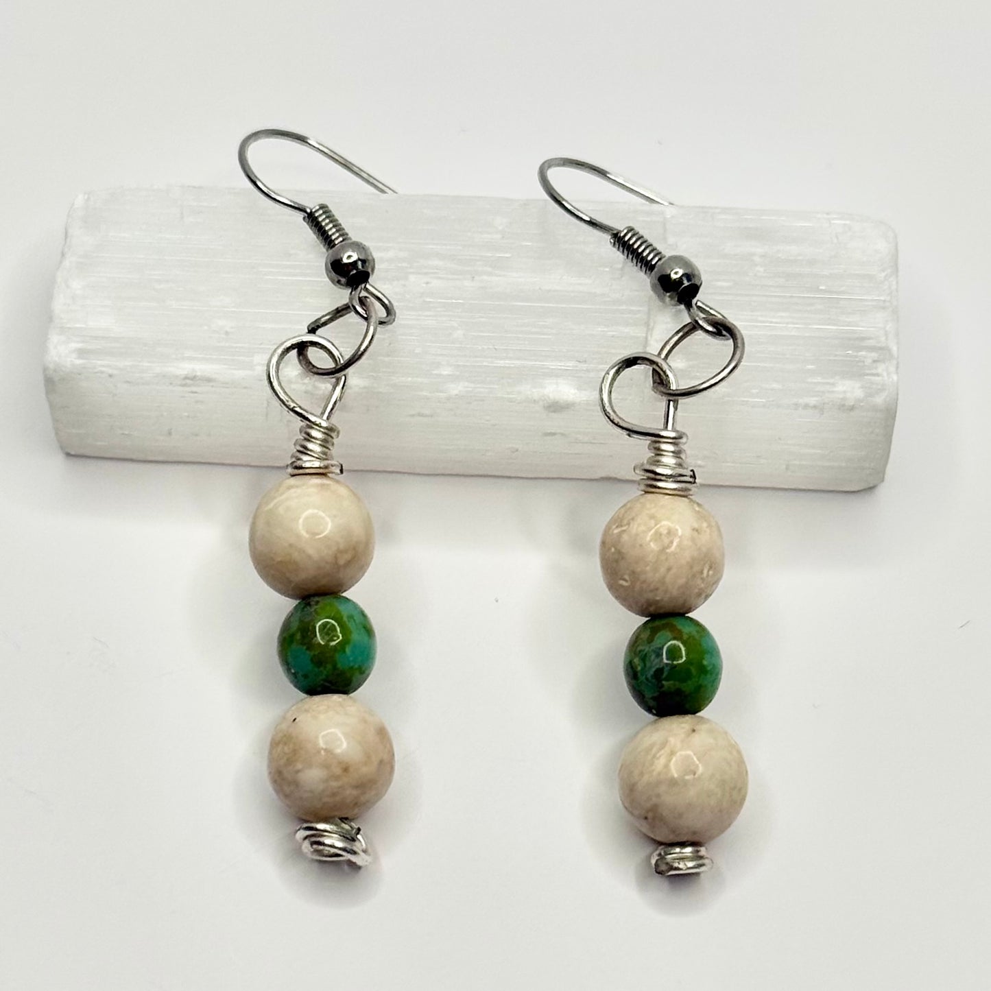 Silver Turquoise and Calcite Earrings