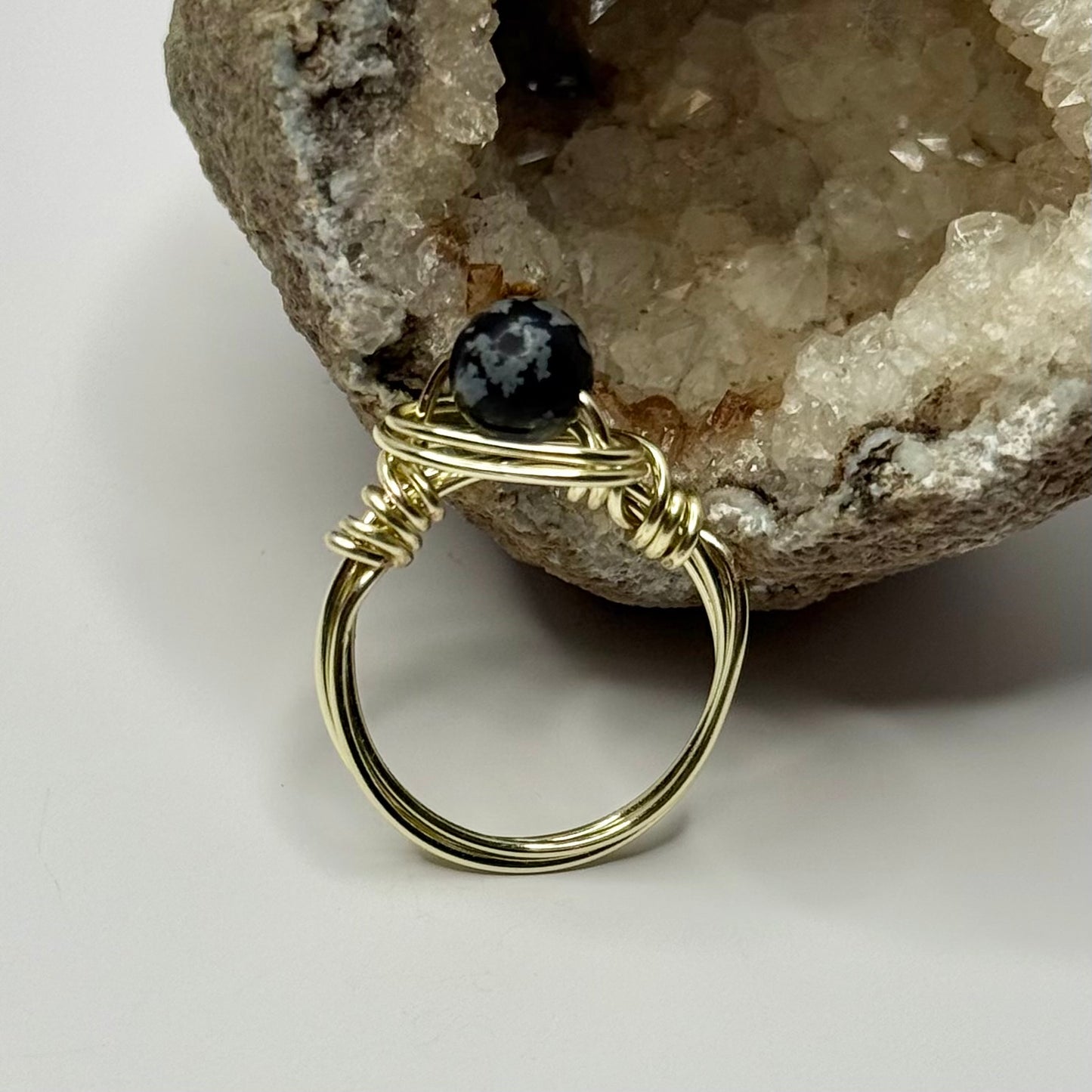 Gold Snowflake Obsidian Ring