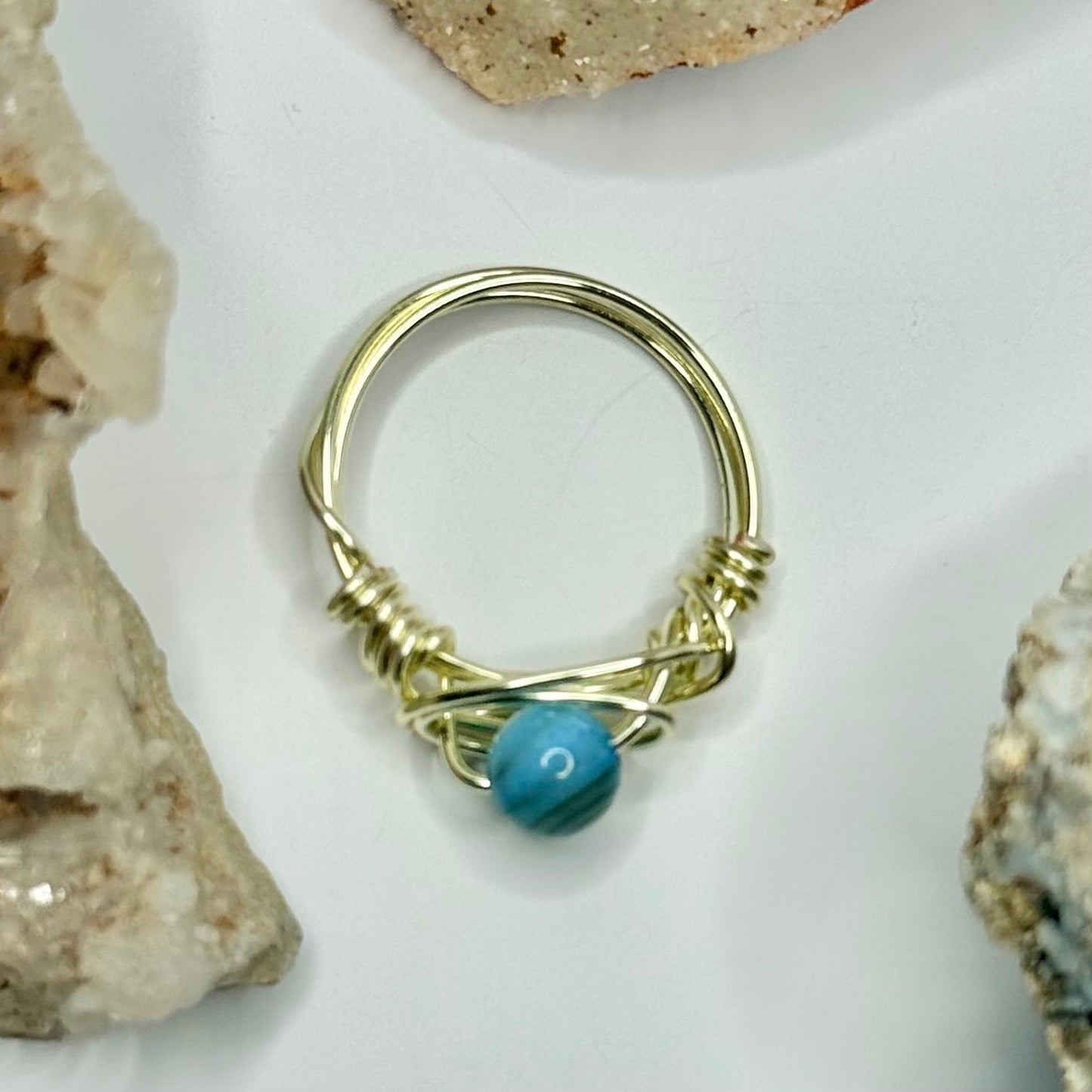 Gold Blue Lace Agate Ring