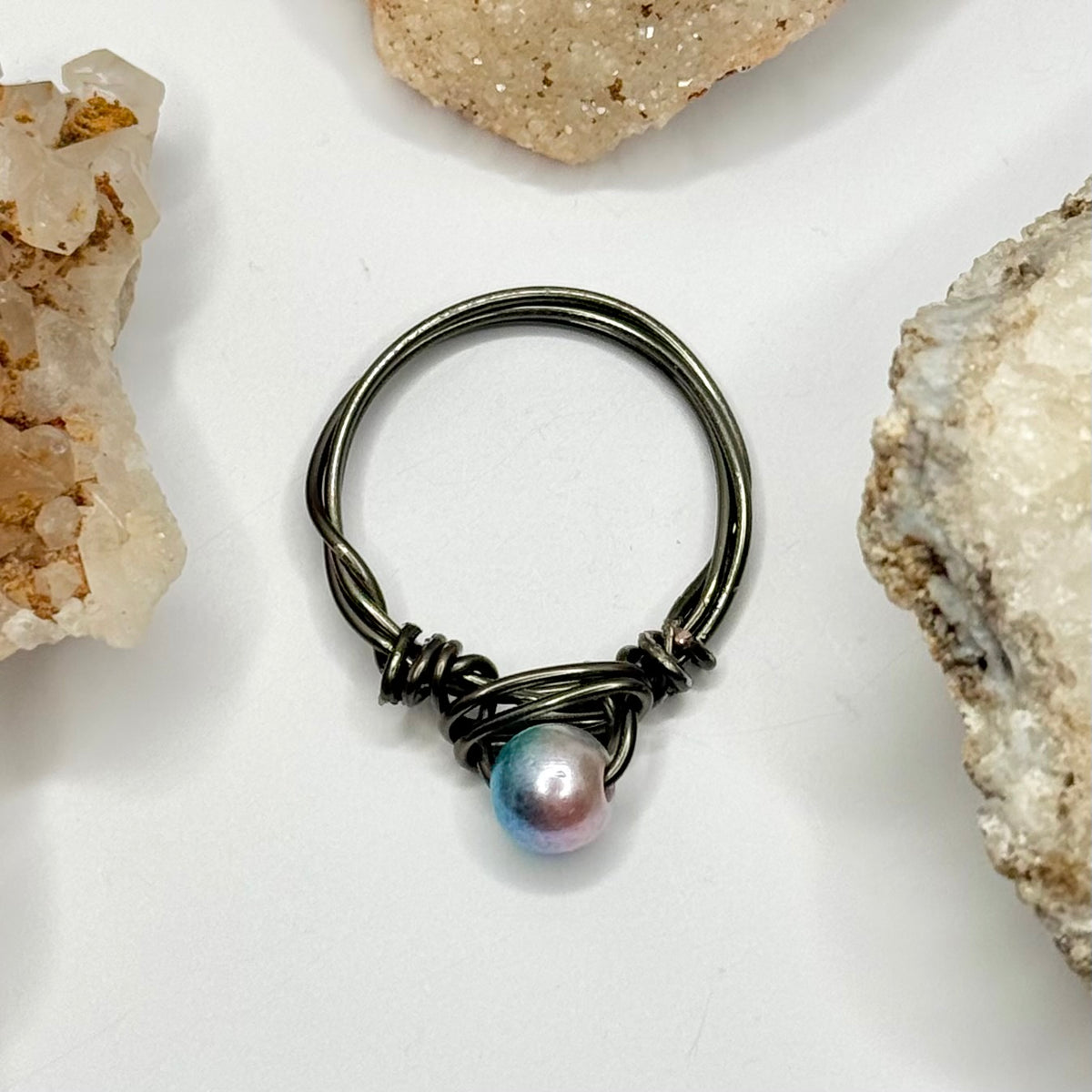 Charcoal Pink-Blue Beaded Ring