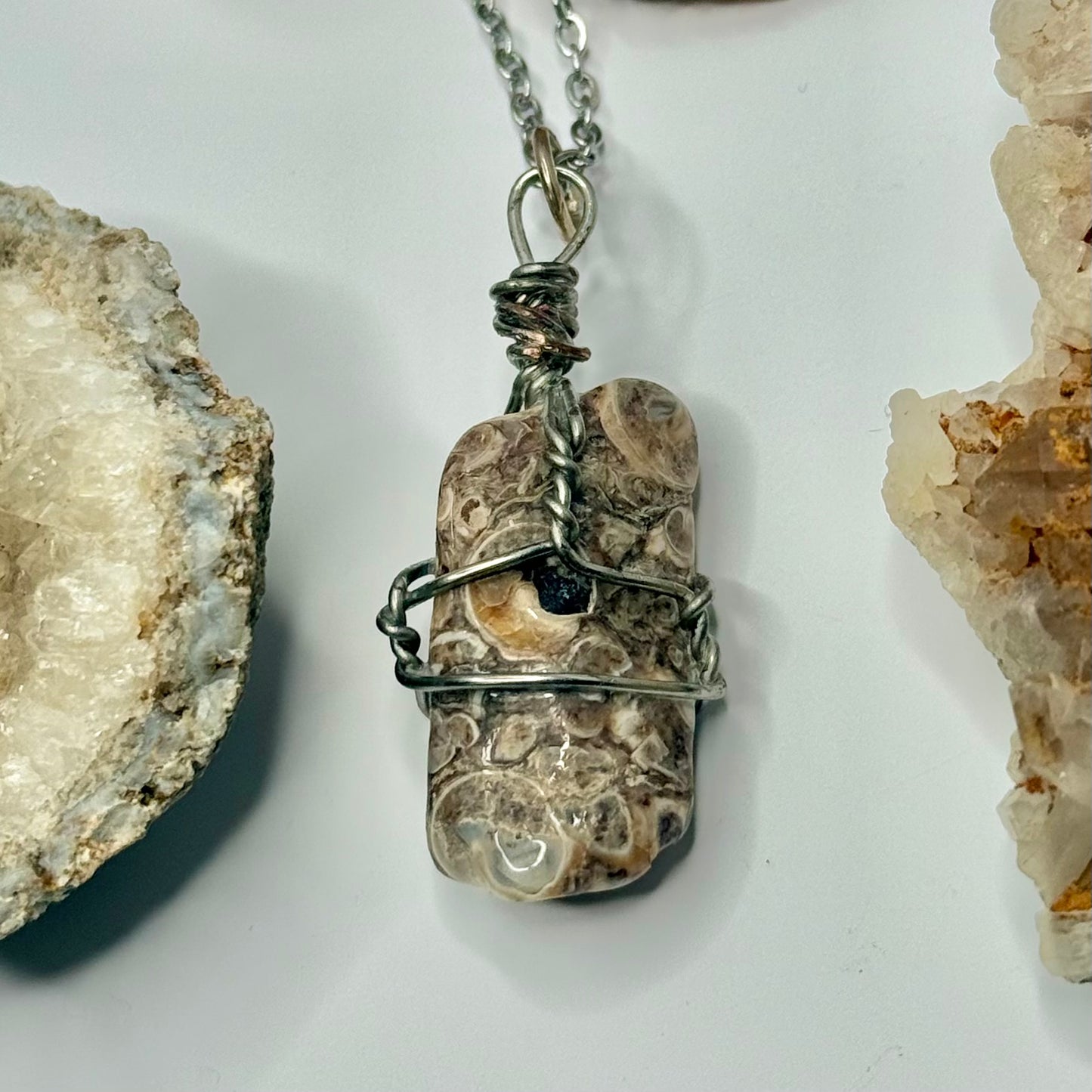 Silver Turritella Agate Necklace