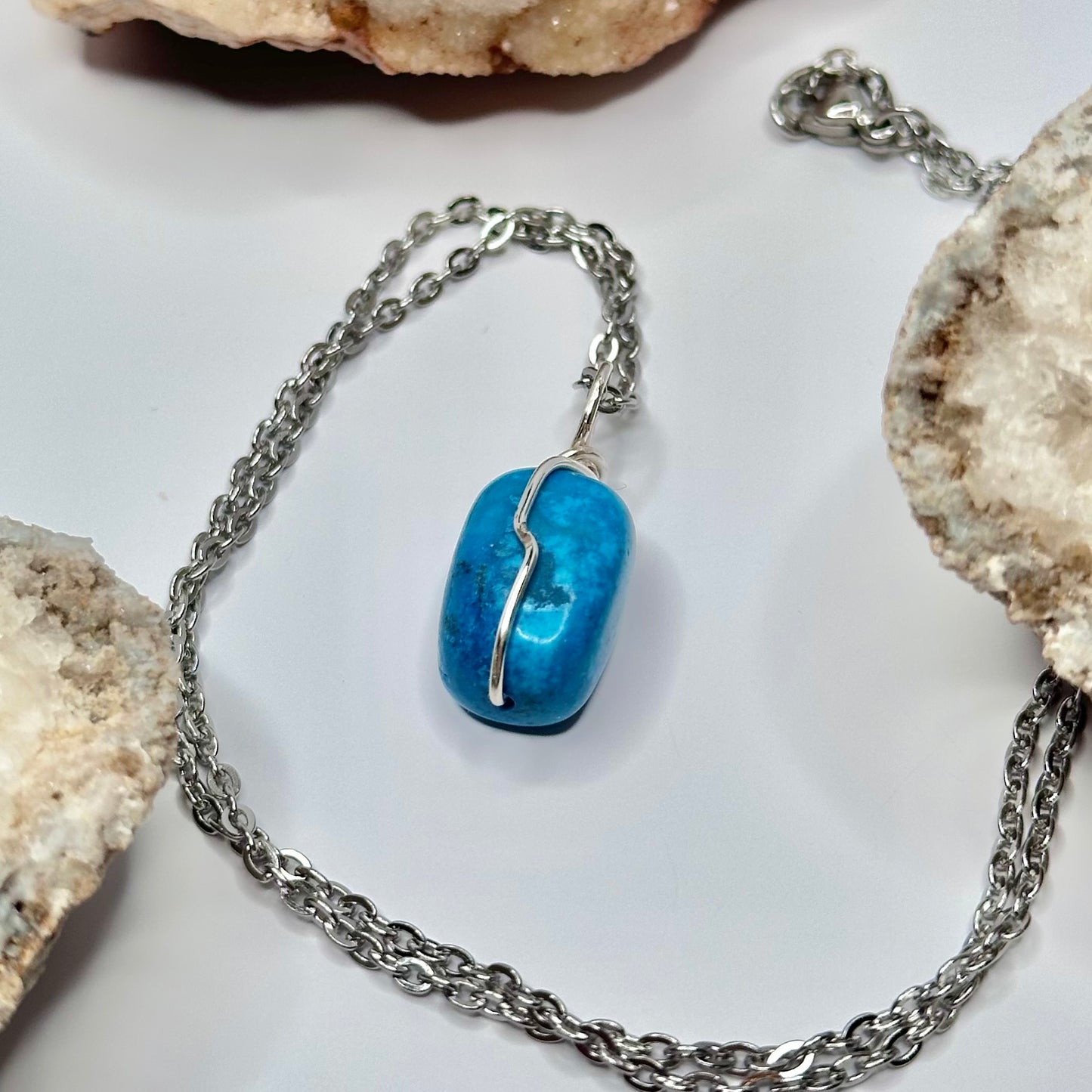 Silver Blue Dyed Howlite Necklace
