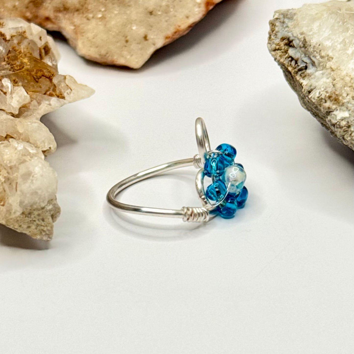 Silver Blue Flower Ring
