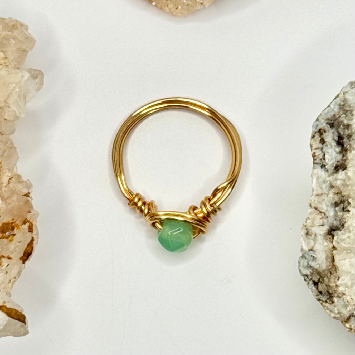Gold Green Glass Ring