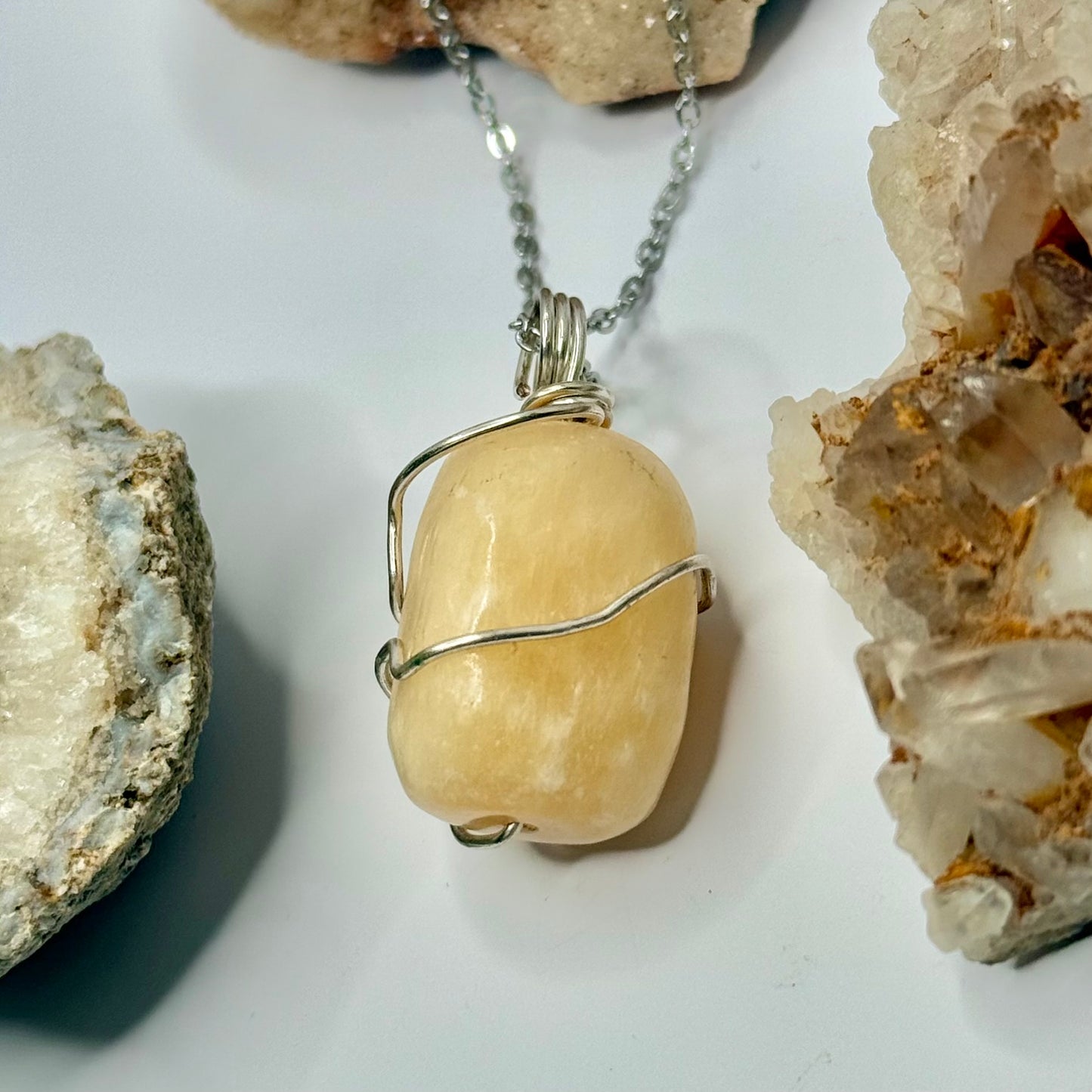 Silver Yellow Calcite Necklace