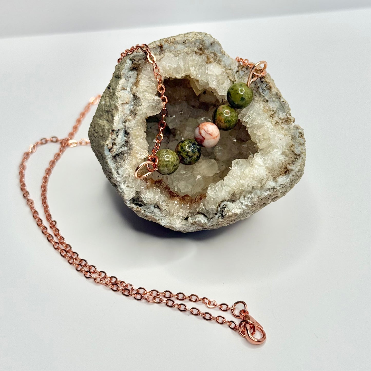 Rose Gold Unakite and Red Vein Jasper Necklace