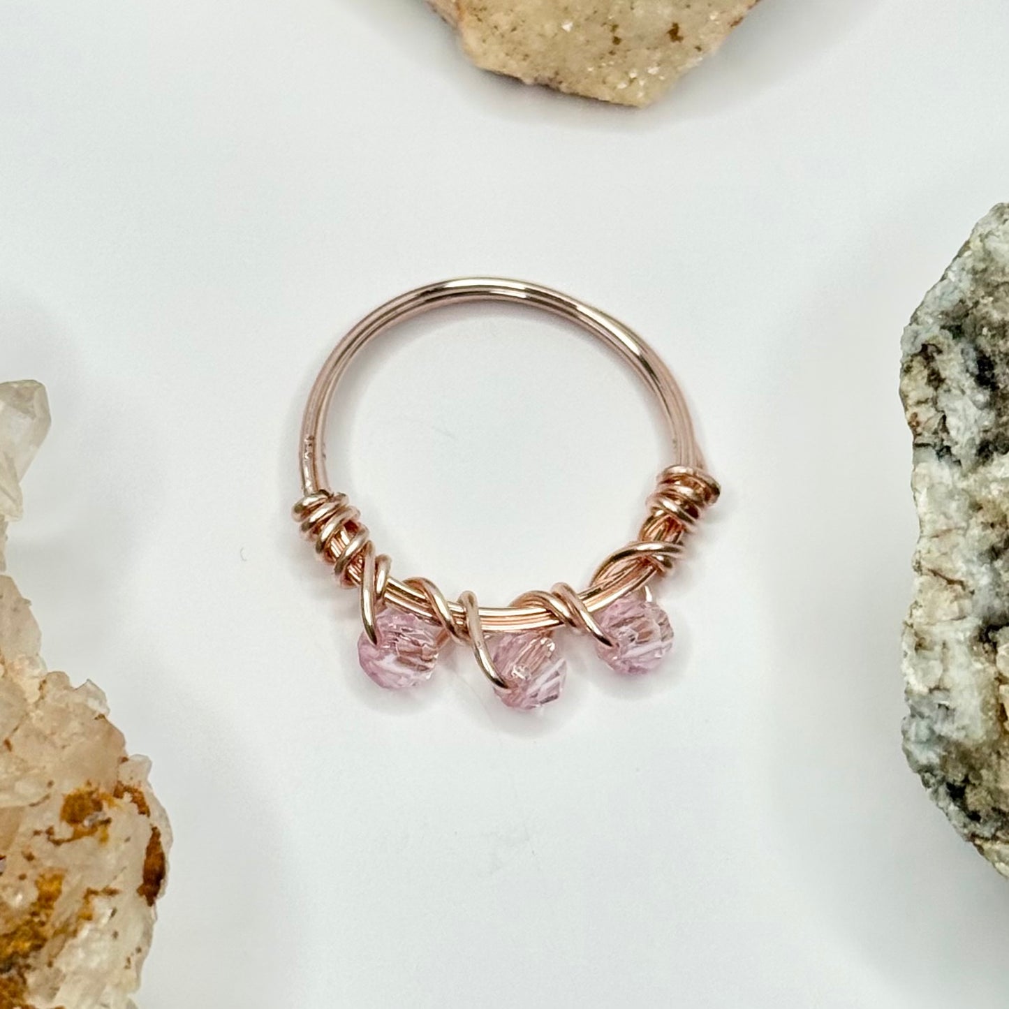 Rose Gold Pink Beaded Ring