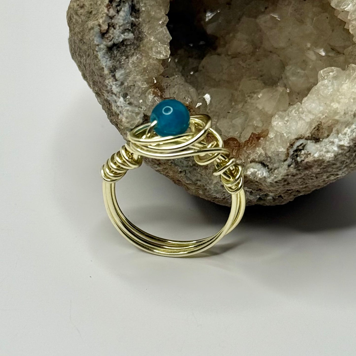 Gold Blue Apatite Ring