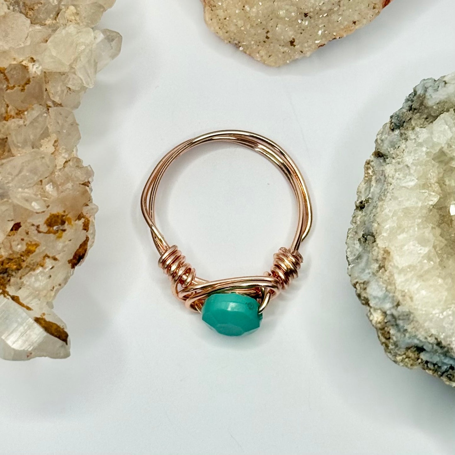 Rose Gold Turquoise Colored Bead Ring