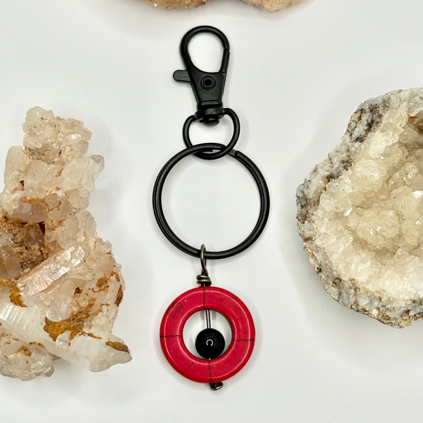 Charcoal Obsidian and Dyed Howlite Keychain