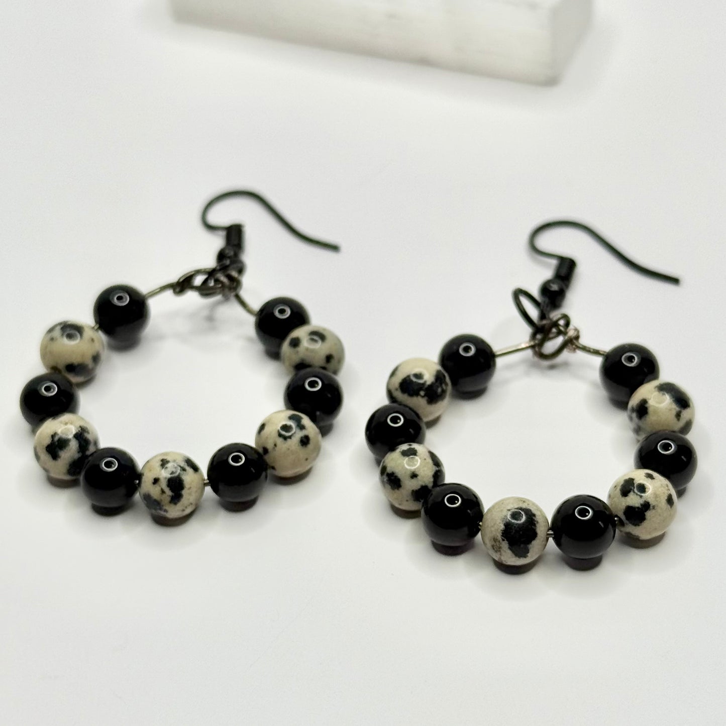 Charcoal Obsidian and Dalmatian Jasper Earrings