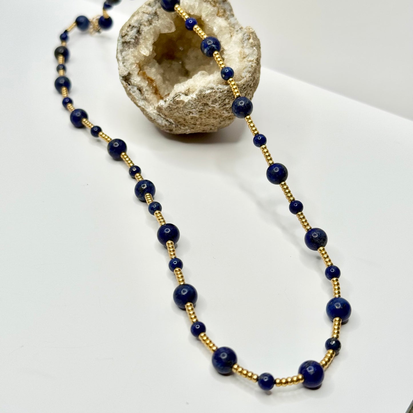 Gold Lapis Beaded Necklace