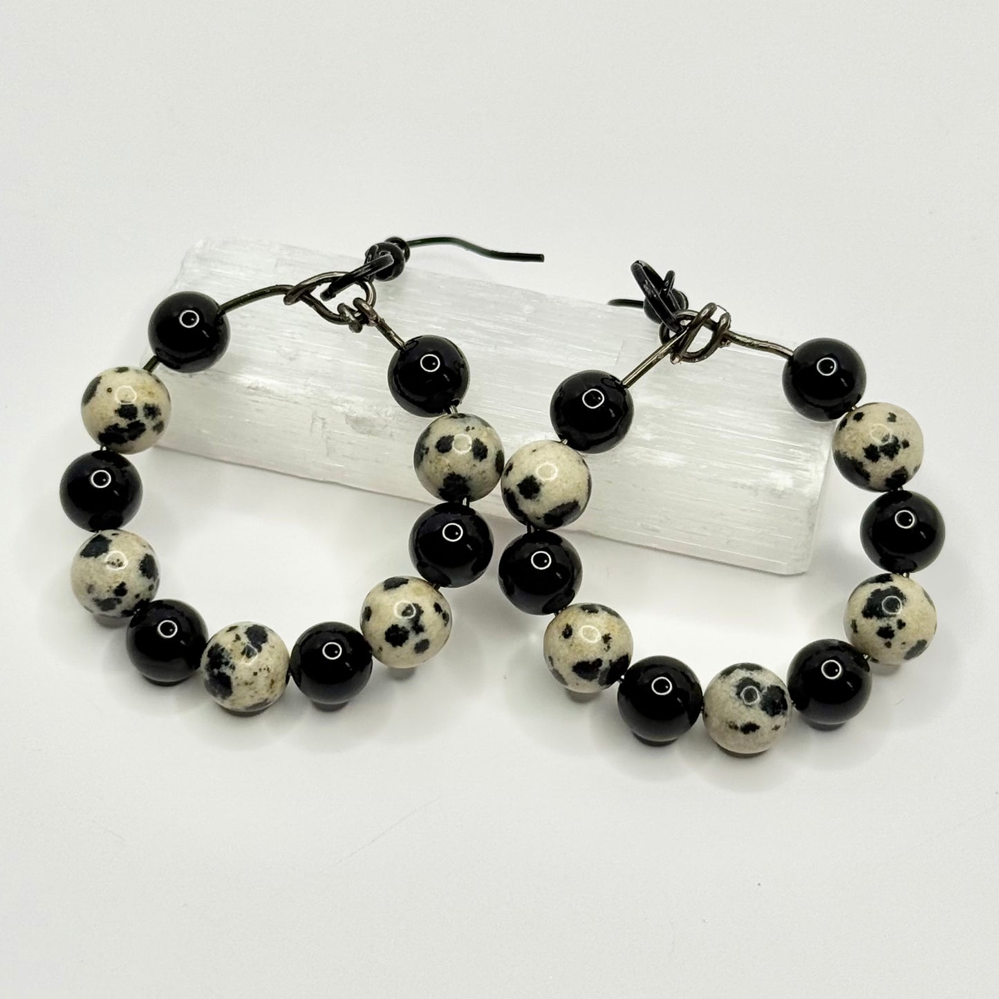 Charcoal Obsidian and Dalmatian Jasper Earrings