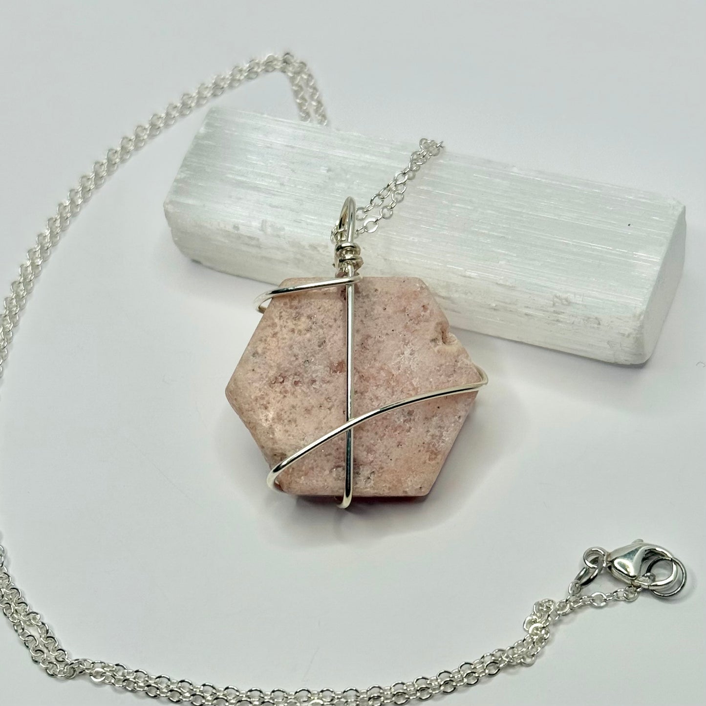 Sterling Silver Rhodonite Hexagon Necklace