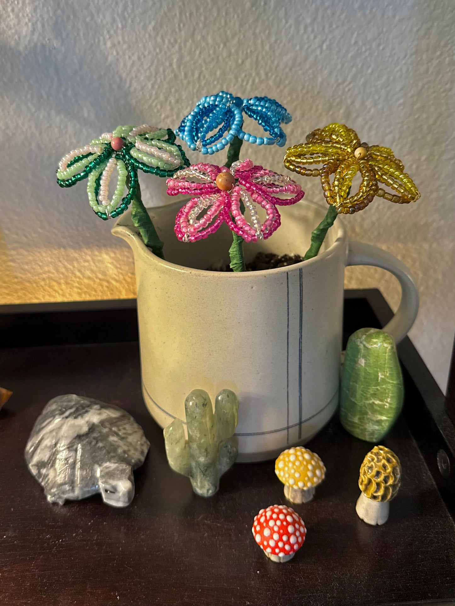 Blue Beaded Flower Stake