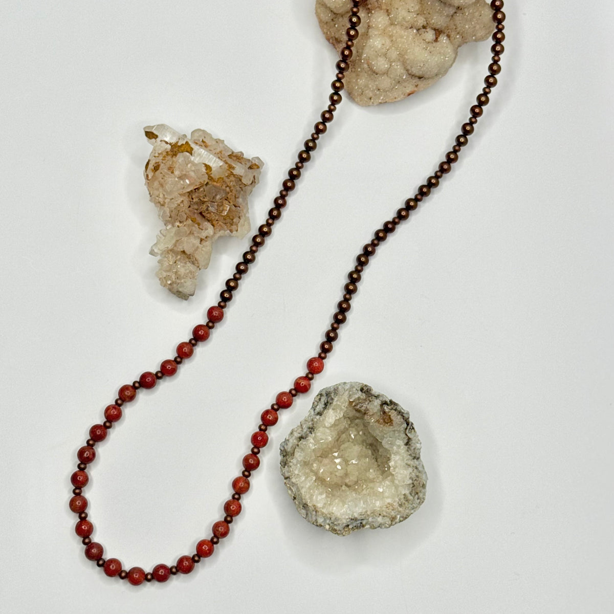 Red Coral and Copper Beaded Necklace