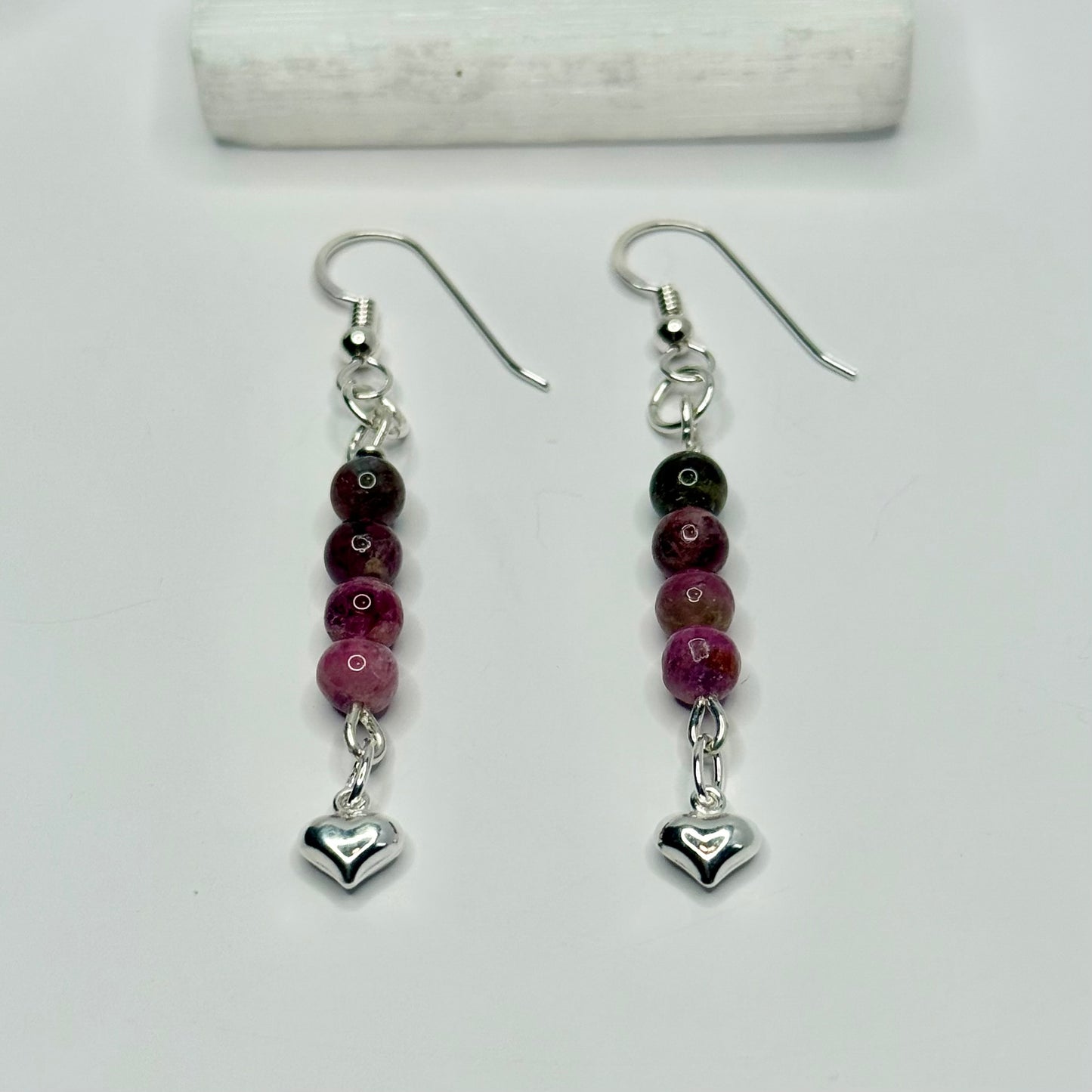Sterling Silver Ruby Zoisite Heart Earrings