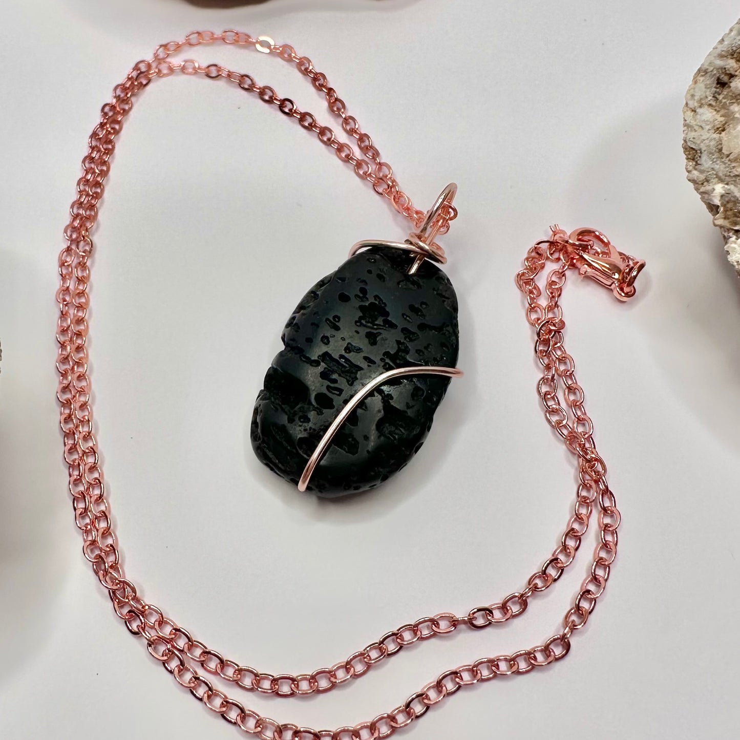 Rose Gold Lava Rock Necklace