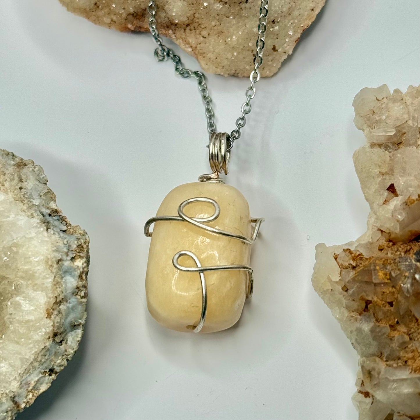 Silver Yellow Calcite Necklace