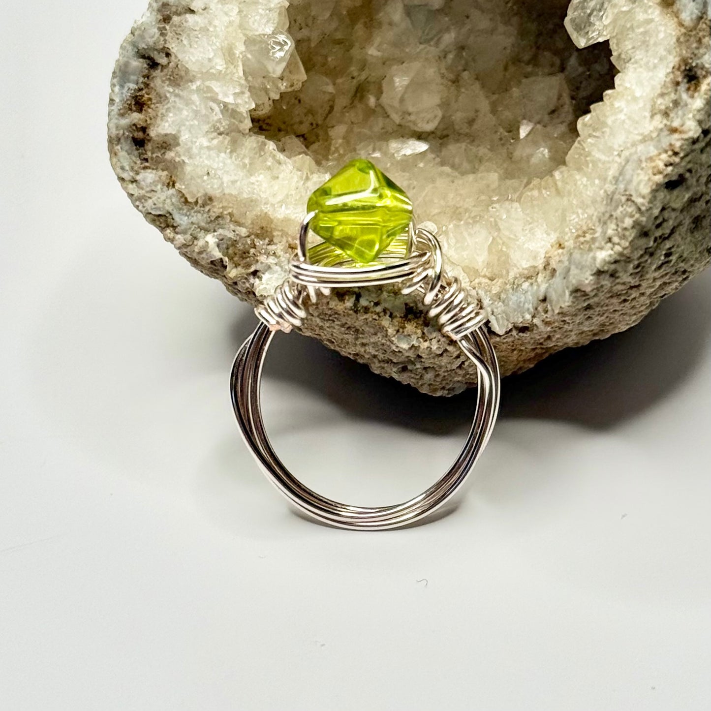 Silver Green Glass Ring