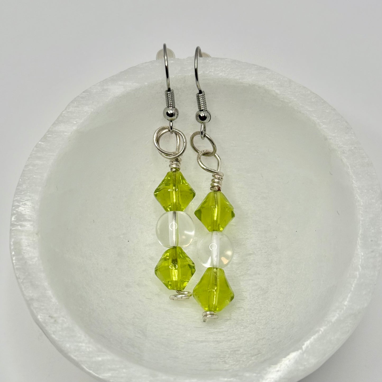 Silver Green Resin Earrings