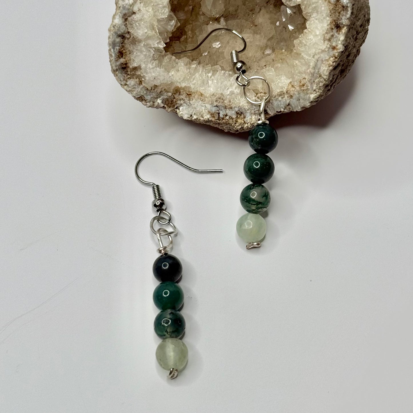 Silver Moss Agate and Green Aventurine Earrings