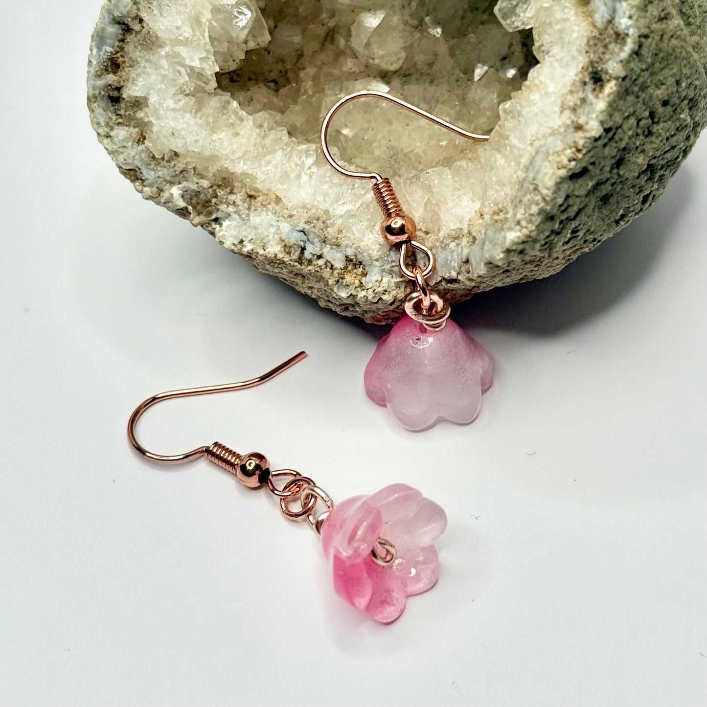 Rose Gold Pink Flower Earrings