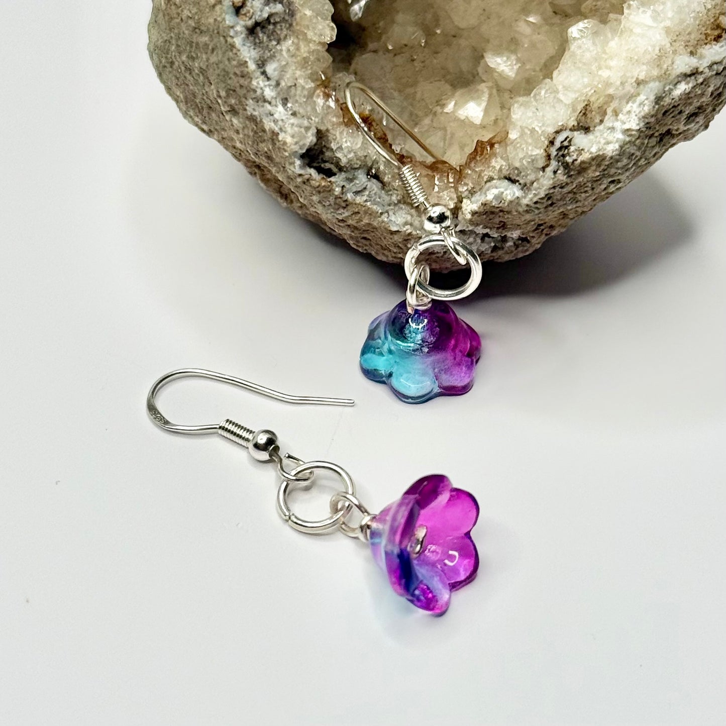 Sterling Silver Purple and Blue Flower Earrings