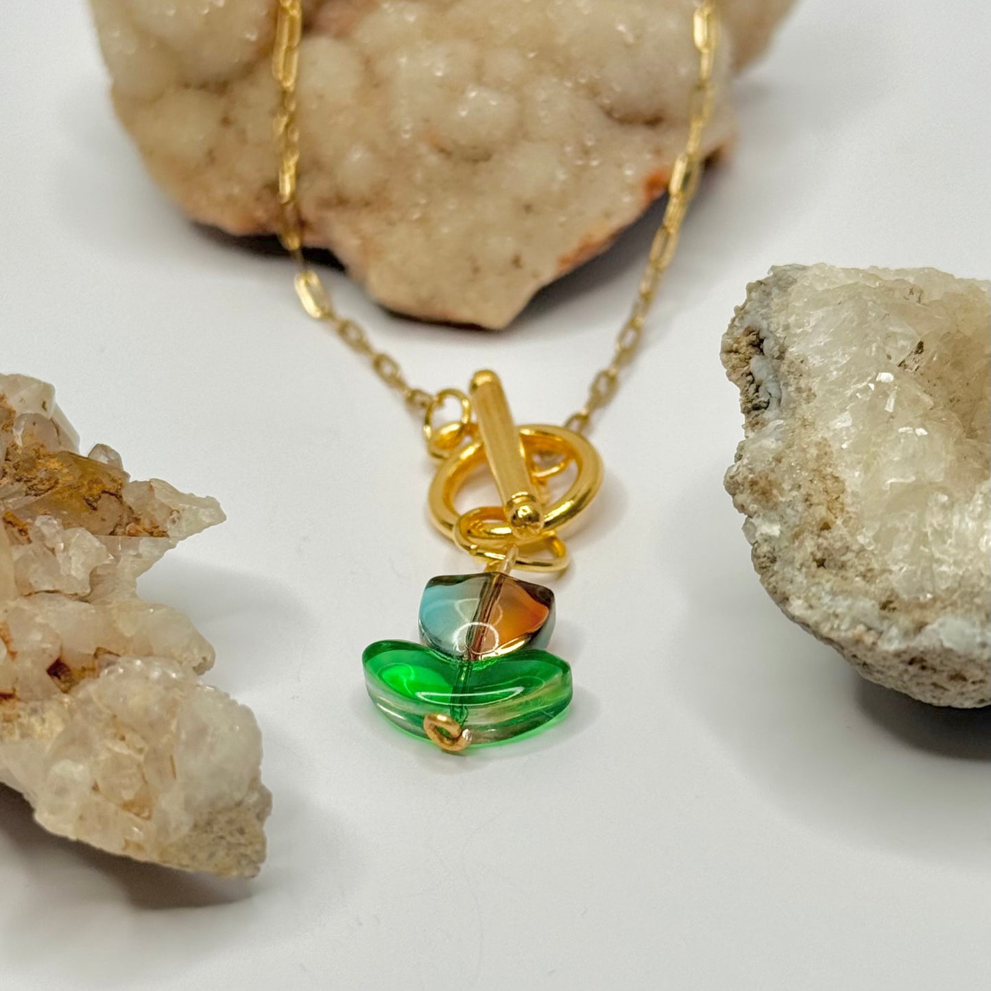 Gold Orange and Blue Tulip Toggle Necklace