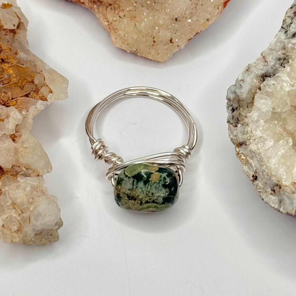 Silver Rainforest Jasper Ring