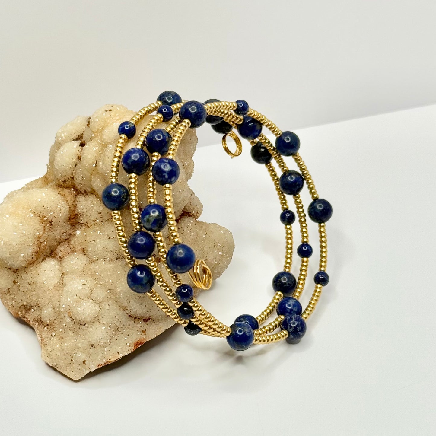Gold Lapis Beaded Wrap Bracelet