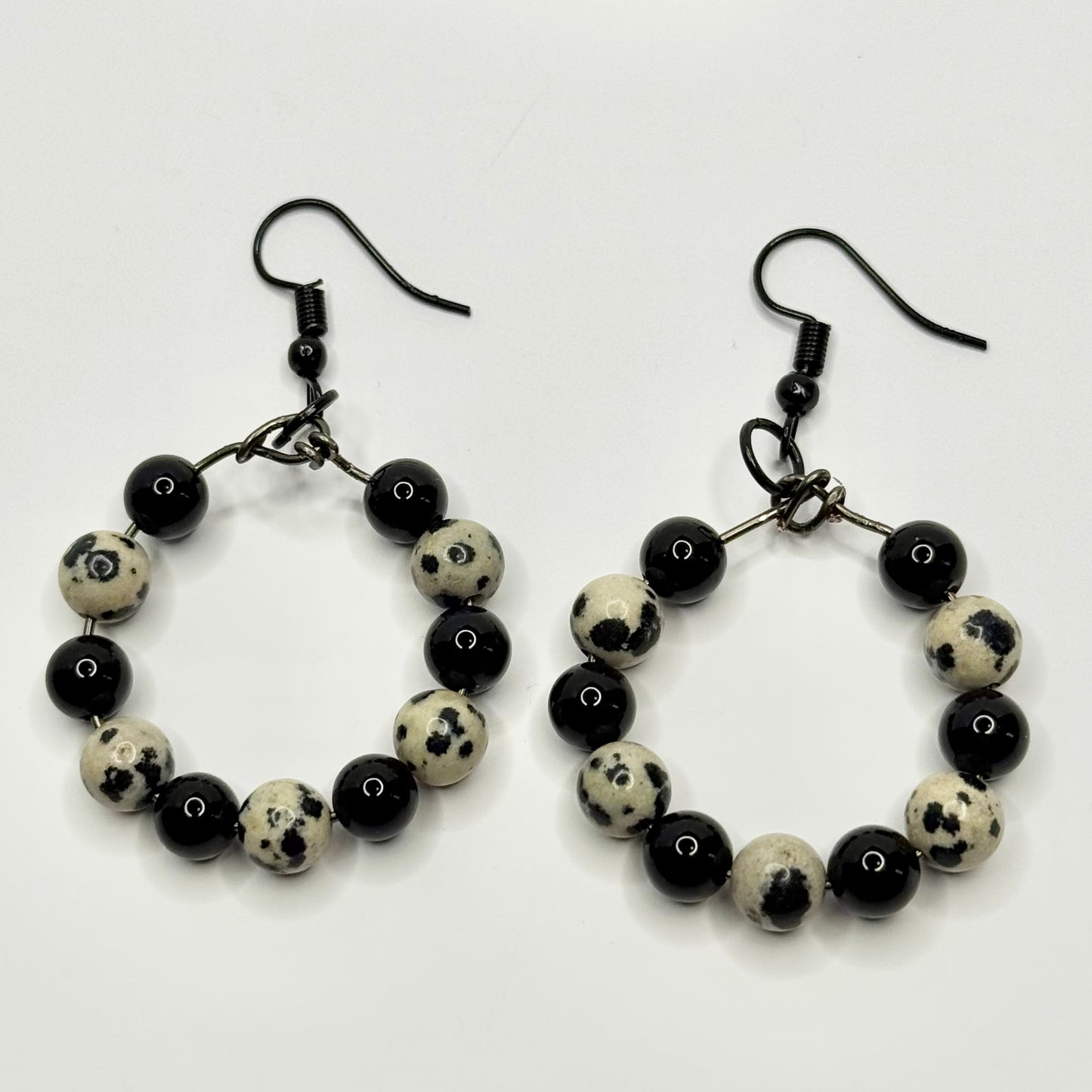 Charcoal Obsidian and Dalmatian Jasper Earrings