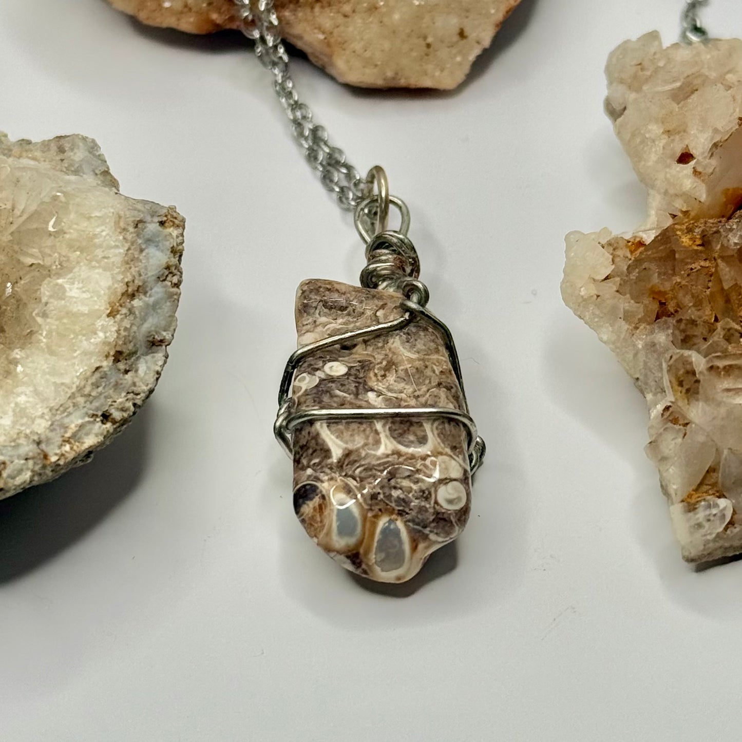 Silver Turritella Agate Necklace
