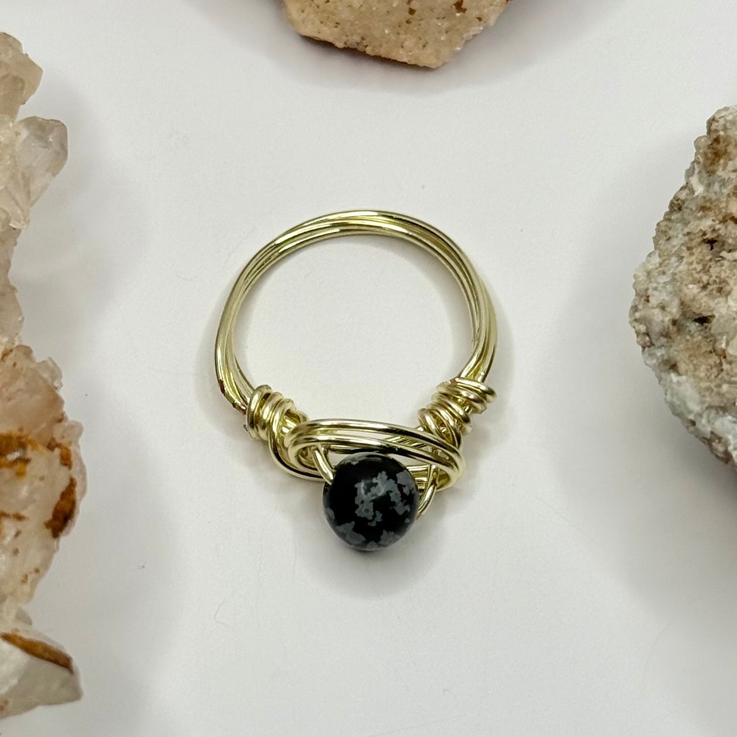Gold Snowflake Obsidian Ring