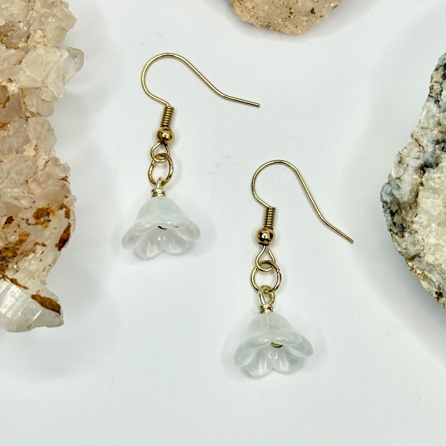 Gold White Flower Earrings