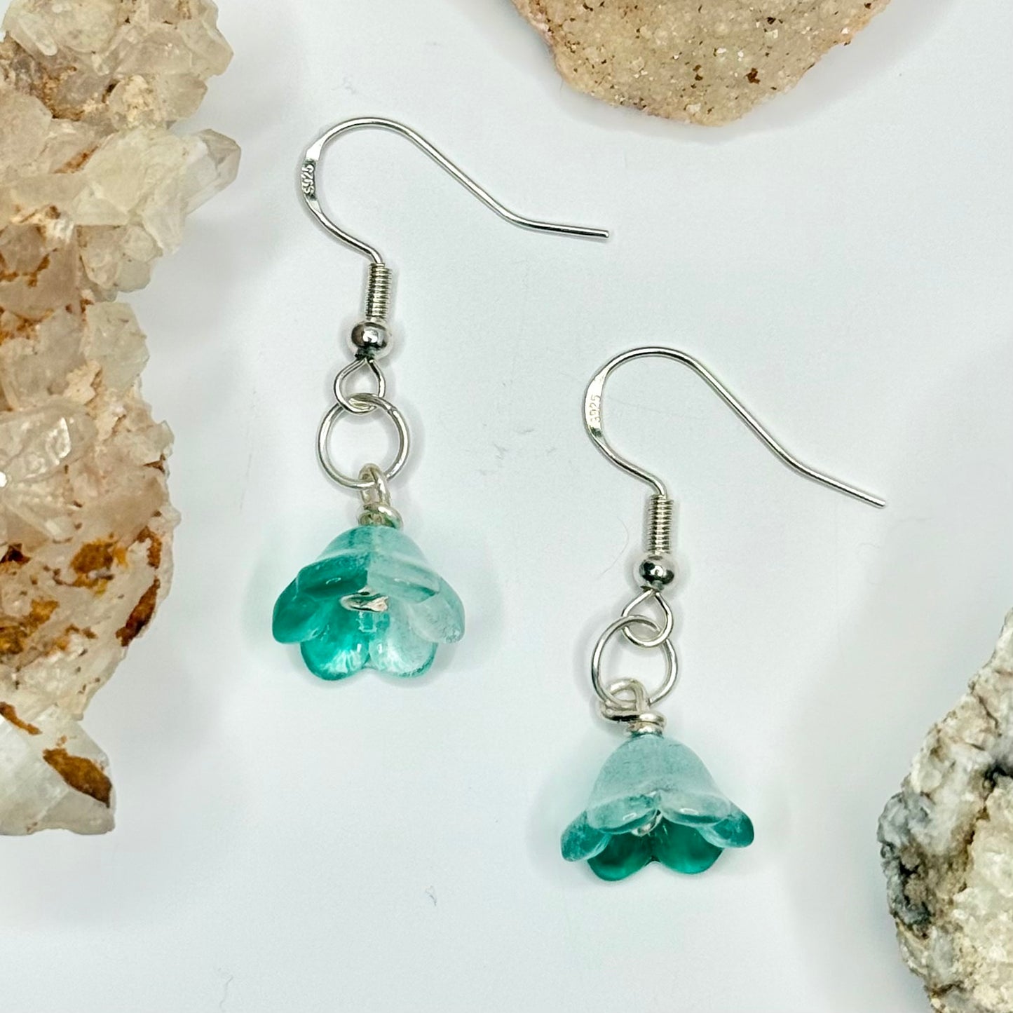 Sterling Silver Teal Flower Earrings