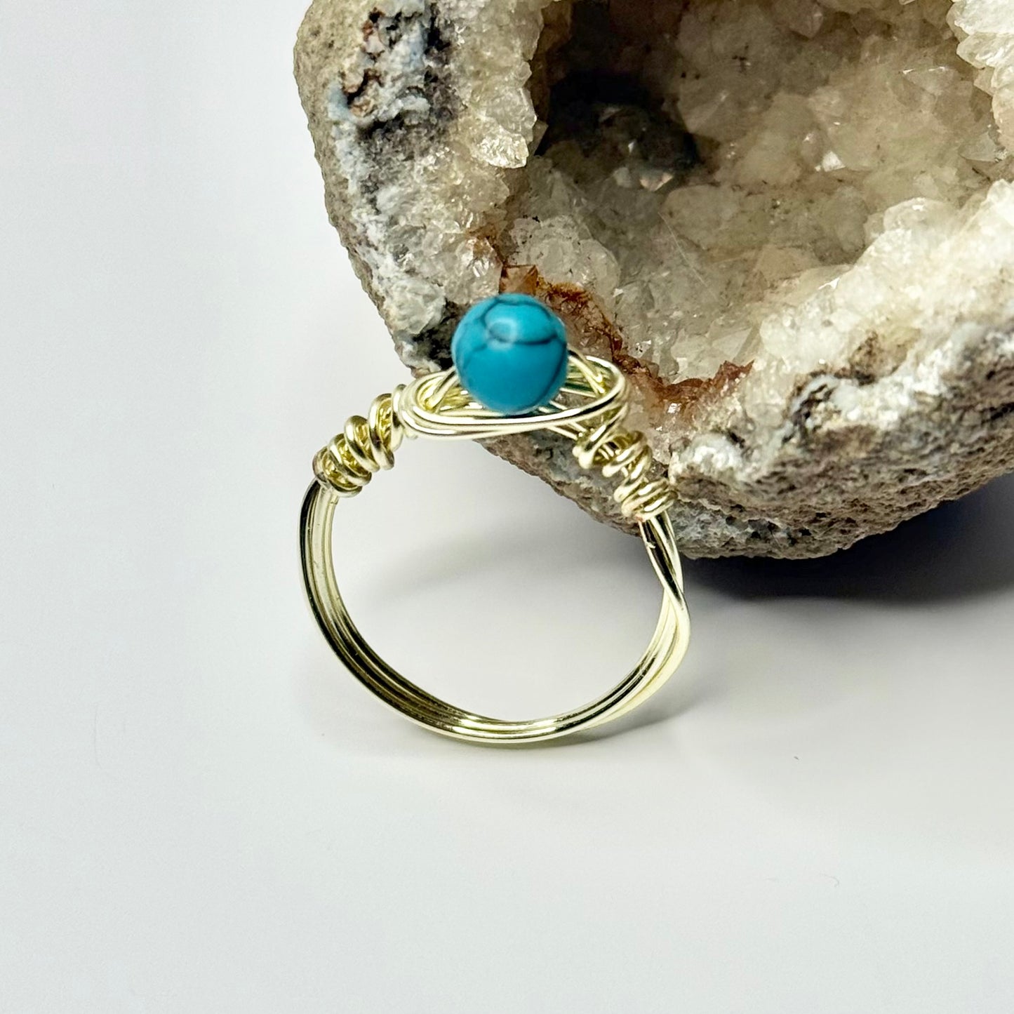 Gold Blue Dyed Howlite Ring