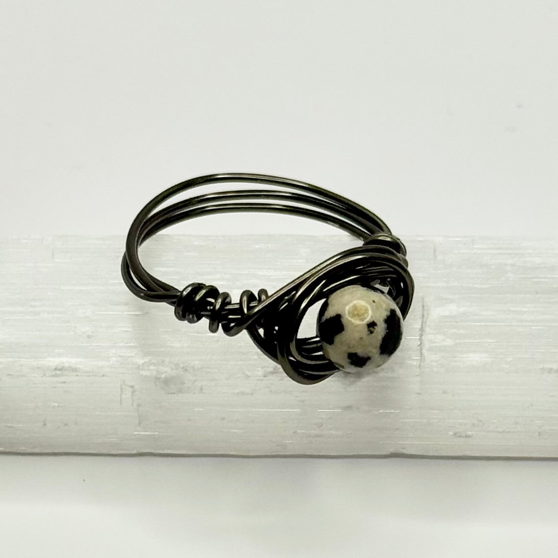 Charcoal Dalmatian Jasper Ring
