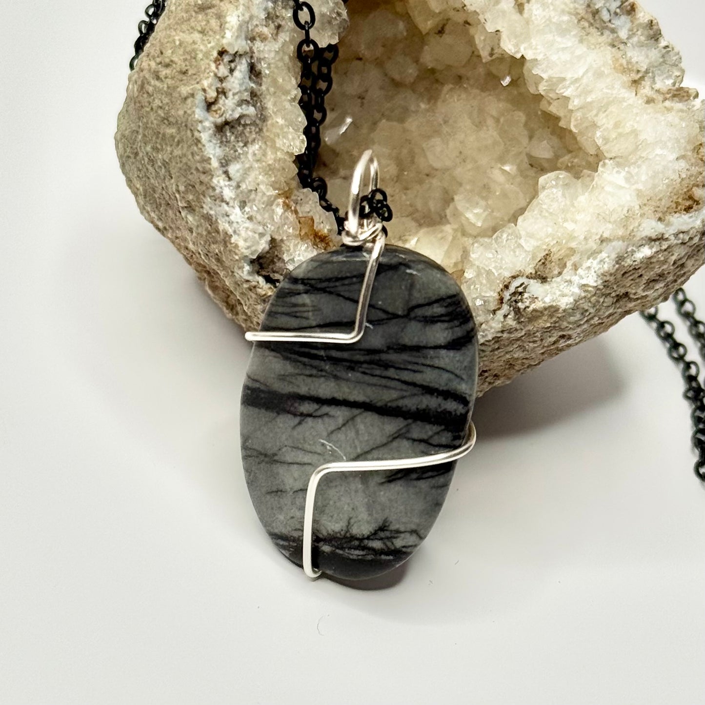 Silver and Black Picasso Jasper Necklace